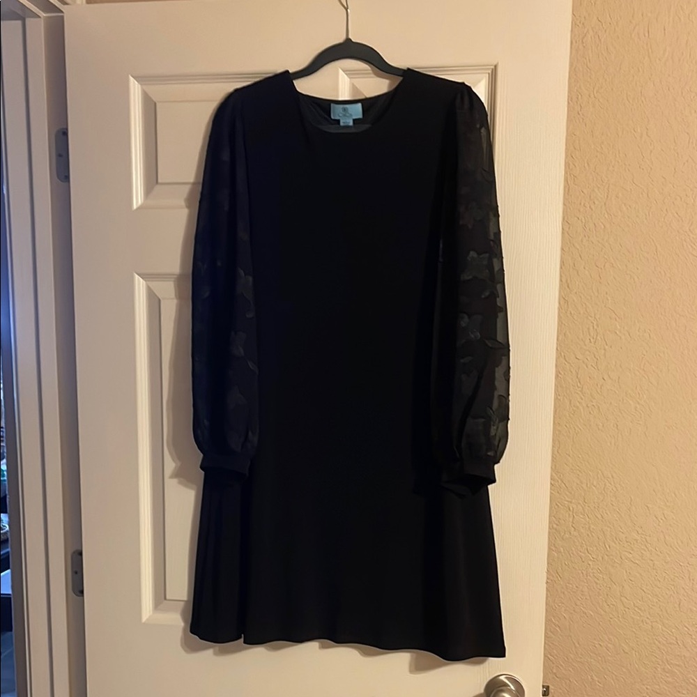 Women’s CeCe Black Long Sleeve Knee Length Dress Sheer Floral Sleeve
